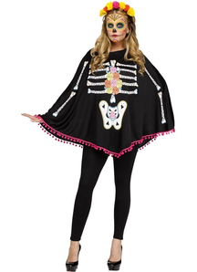 Day Of The Dead Poncho For Adults