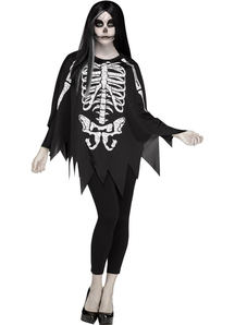 Skeleton Black And White Poncho For Adults