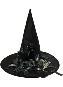 Witch Hat With Flowers And Skull