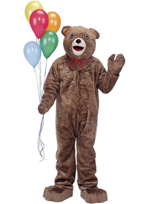 Teddy Bear Adult Costume Includes Oversized Mascot Head, Plush Jumpsuit, Mittens, Spats And Parade  Big Feet.