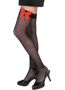 Fishnet Thi Hi Blk W Red Bow