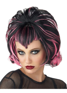 Goth Flip Black Pink Wig For Halloween